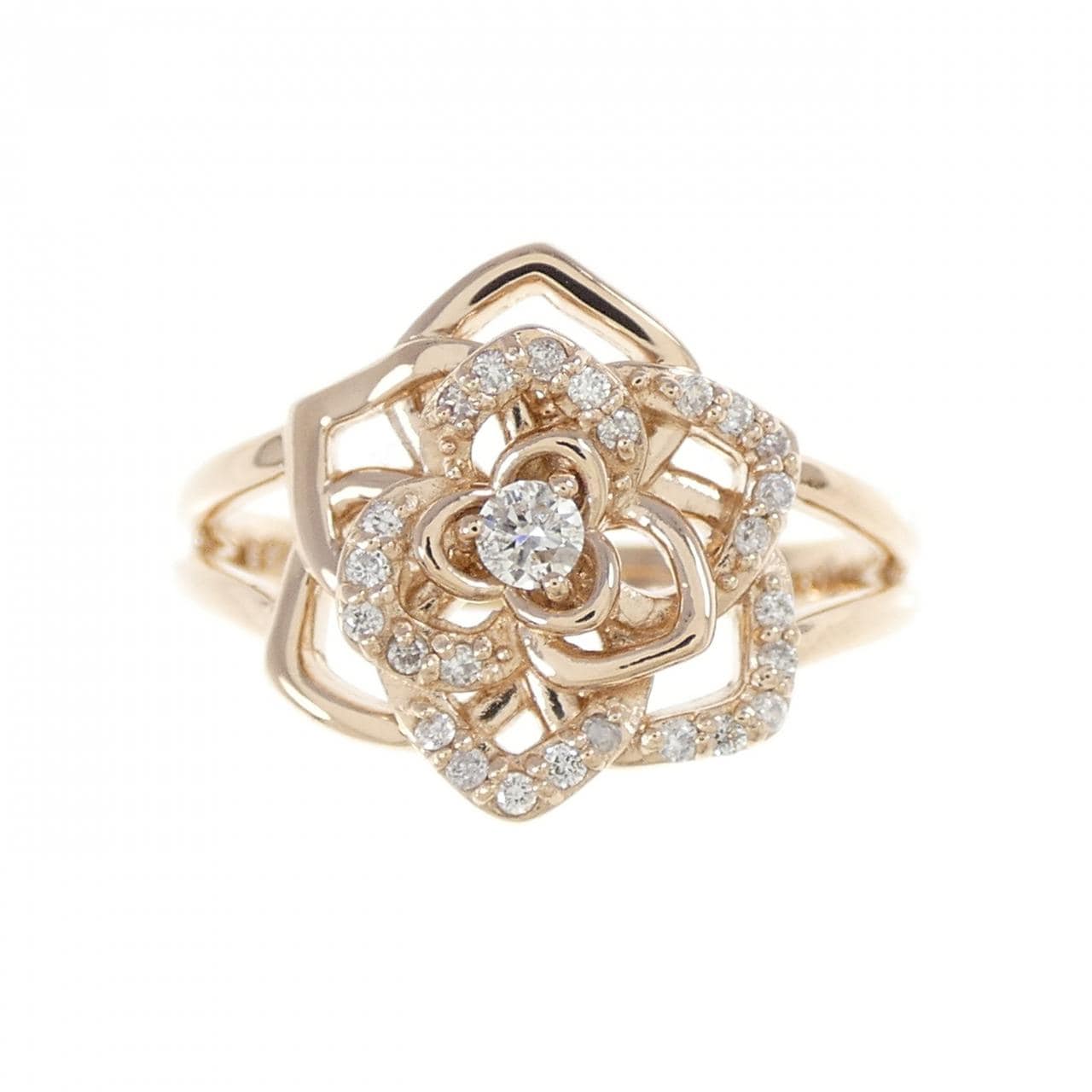 K18PG フラワー ダイヤモンド リング 0.15CT