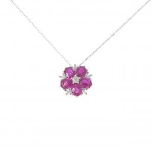 K18WG フラワー ルビー ネックレス 1.75CT