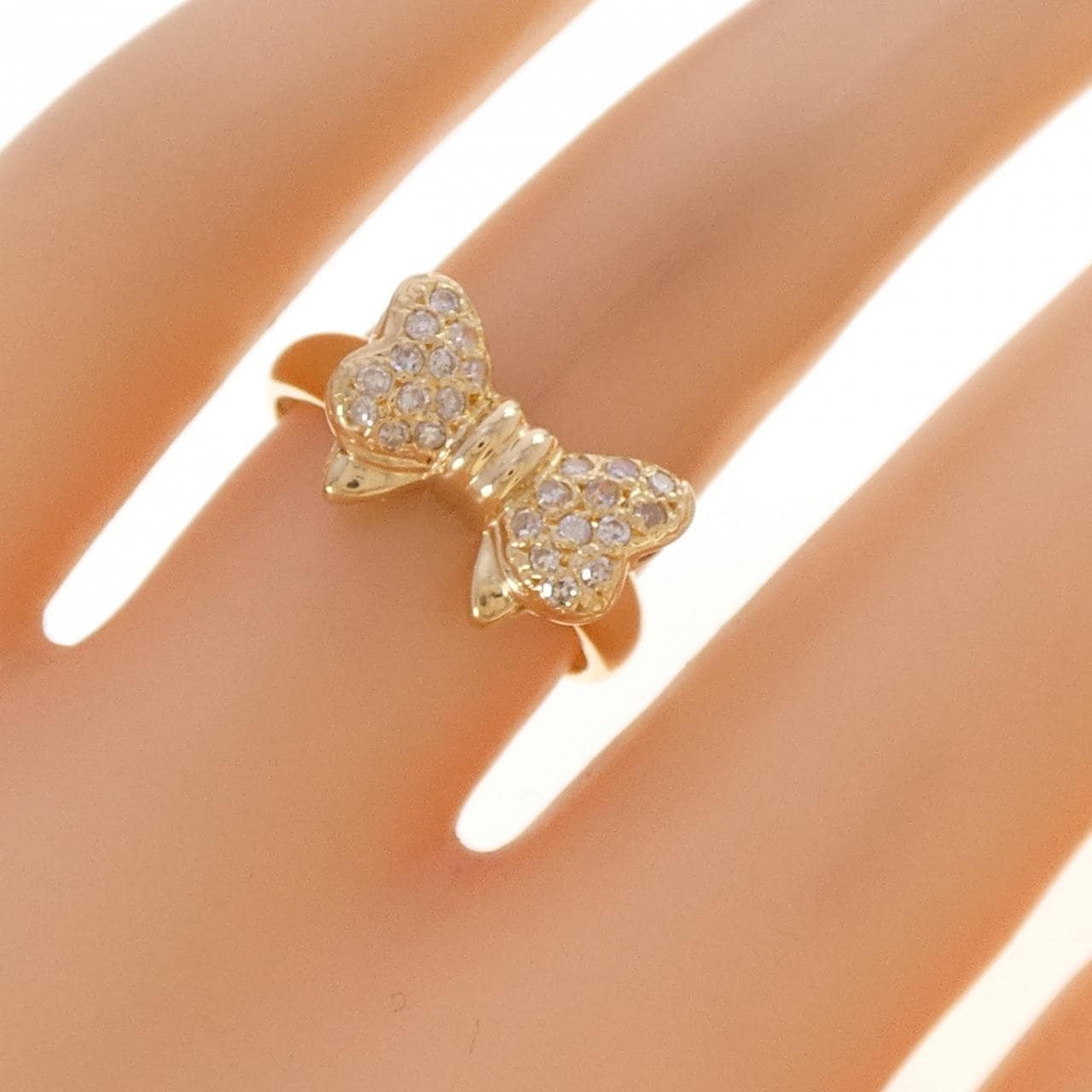 K18YG リボン ダイヤモンド リング 0.19CT