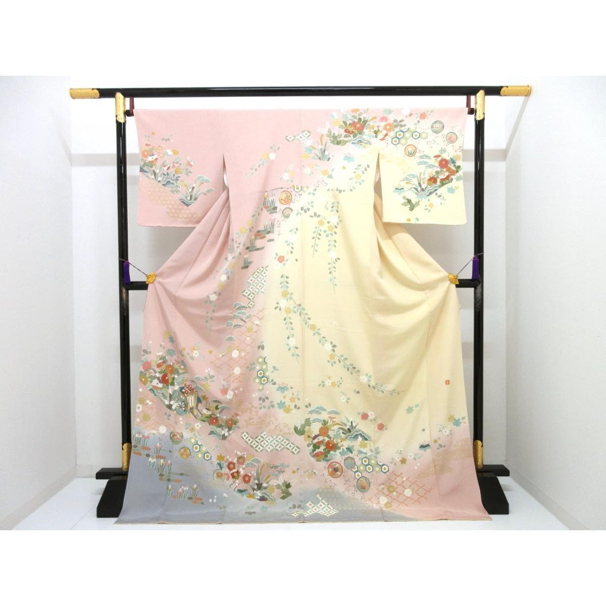 【未使用品】訪問着　友禅金彩加工　刺繍入りボカシ染