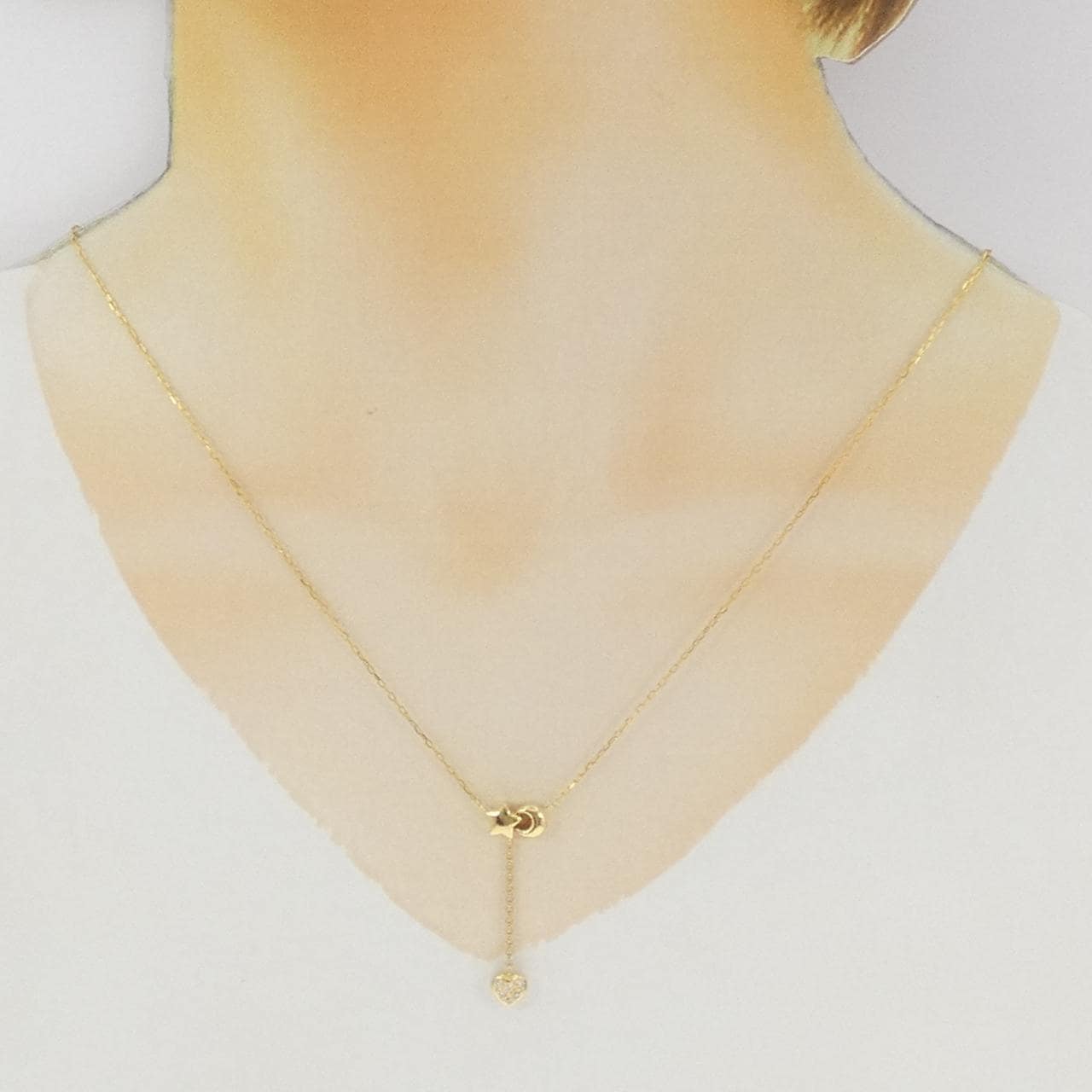 K18YG 心形 x 星形 x 月亮钻石项链 0.06克拉