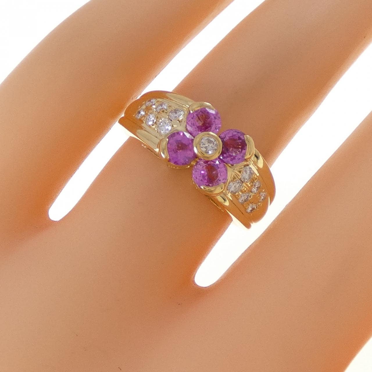 K18YG フラワー サファイヤ リング 1.00CT