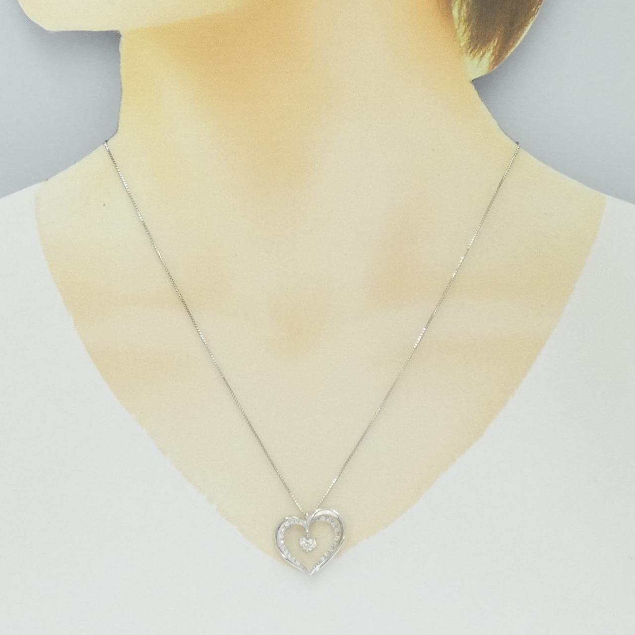 K18WG ハート ダイヤモンド ネックレス 0.219CT
