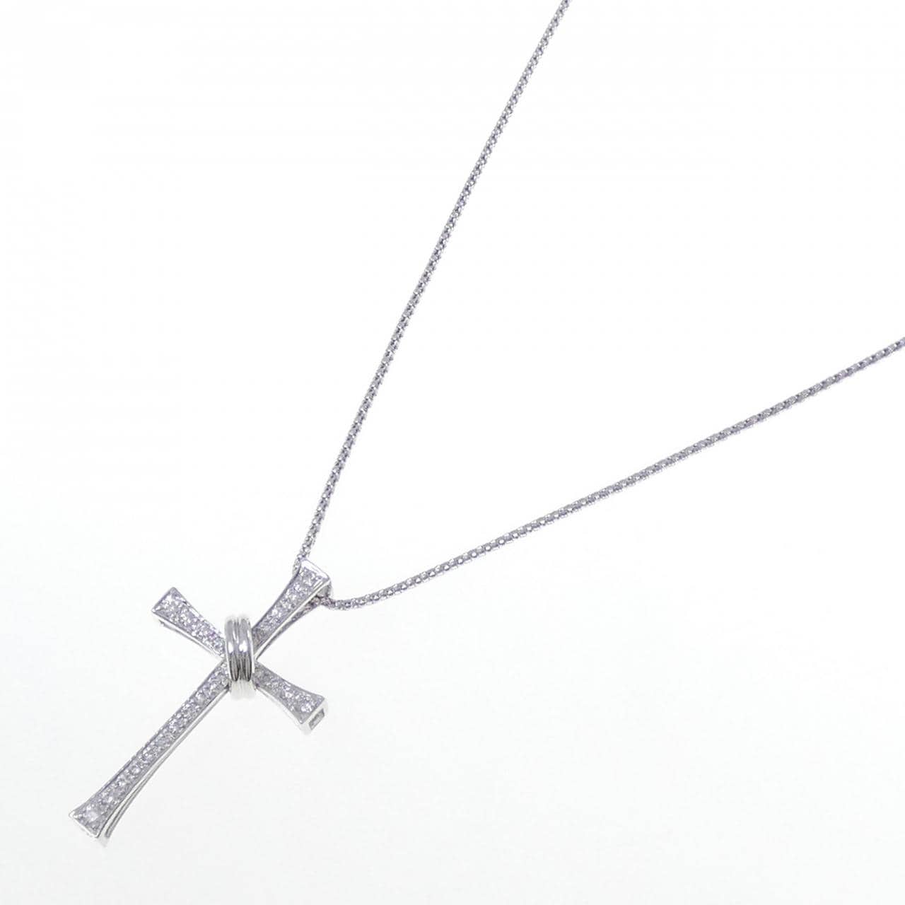 K18WG クロス ダイヤモンド ネックレス 0.45CT