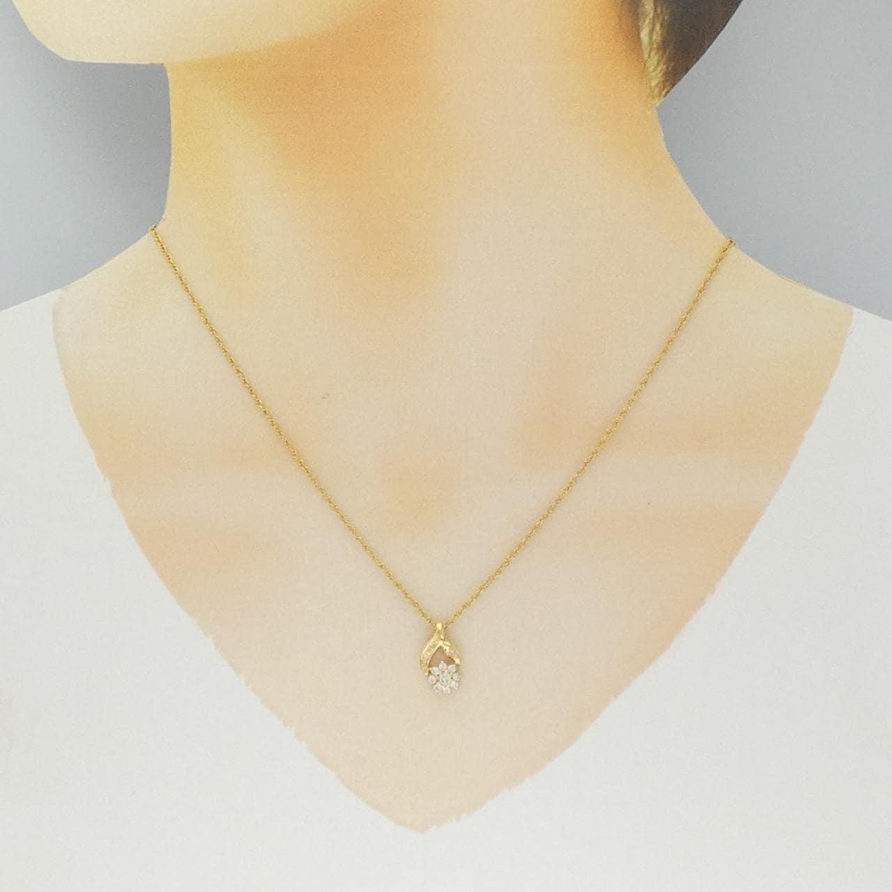 K18YG フラワー ダイヤモンド ネックレス 0.22CT