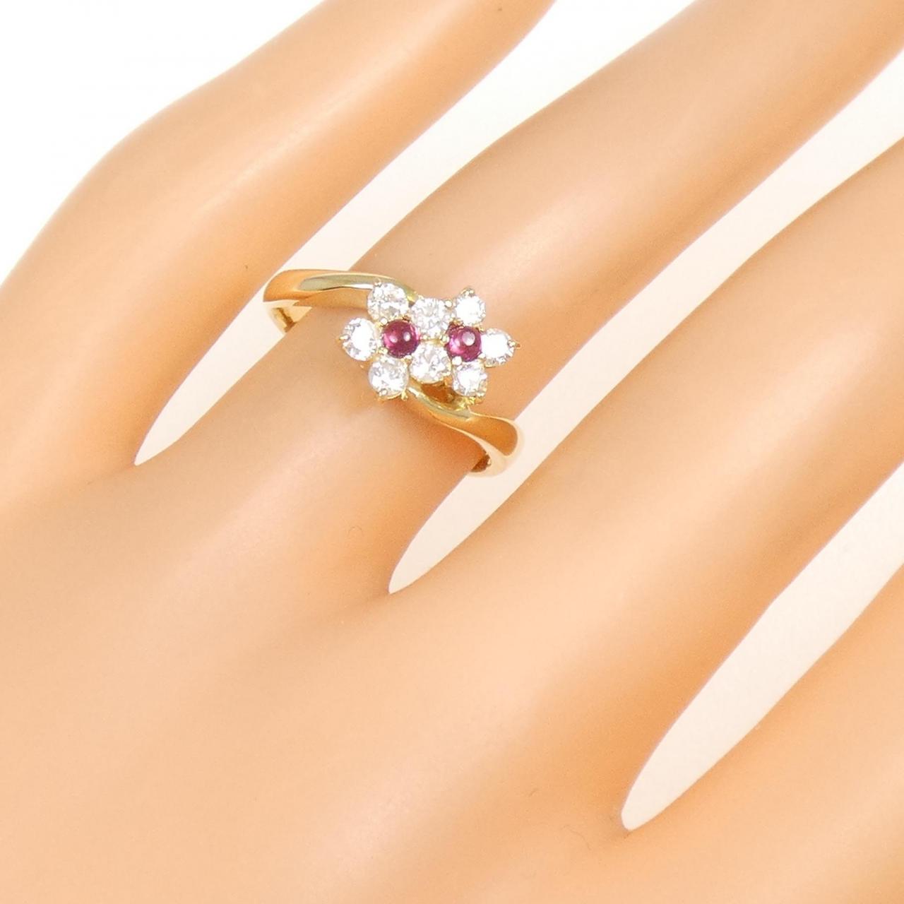 K18YG フラワー ルビー リング