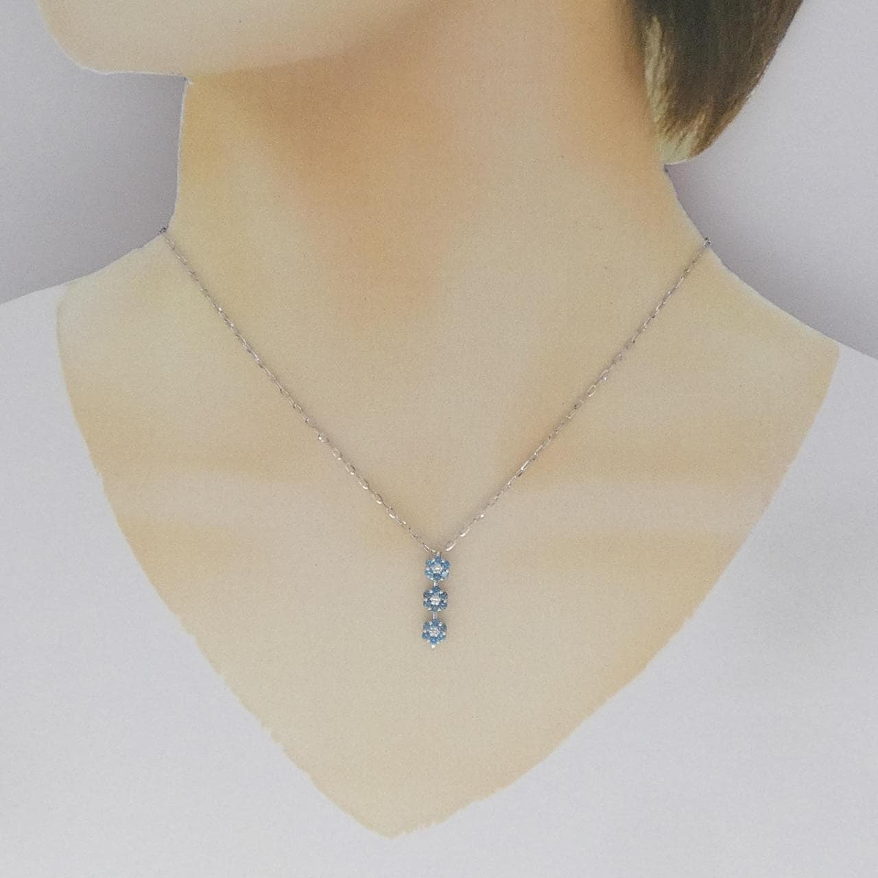 K18WG 2WAY フラワー ダイヤモンド ネックレス 0.58CT
