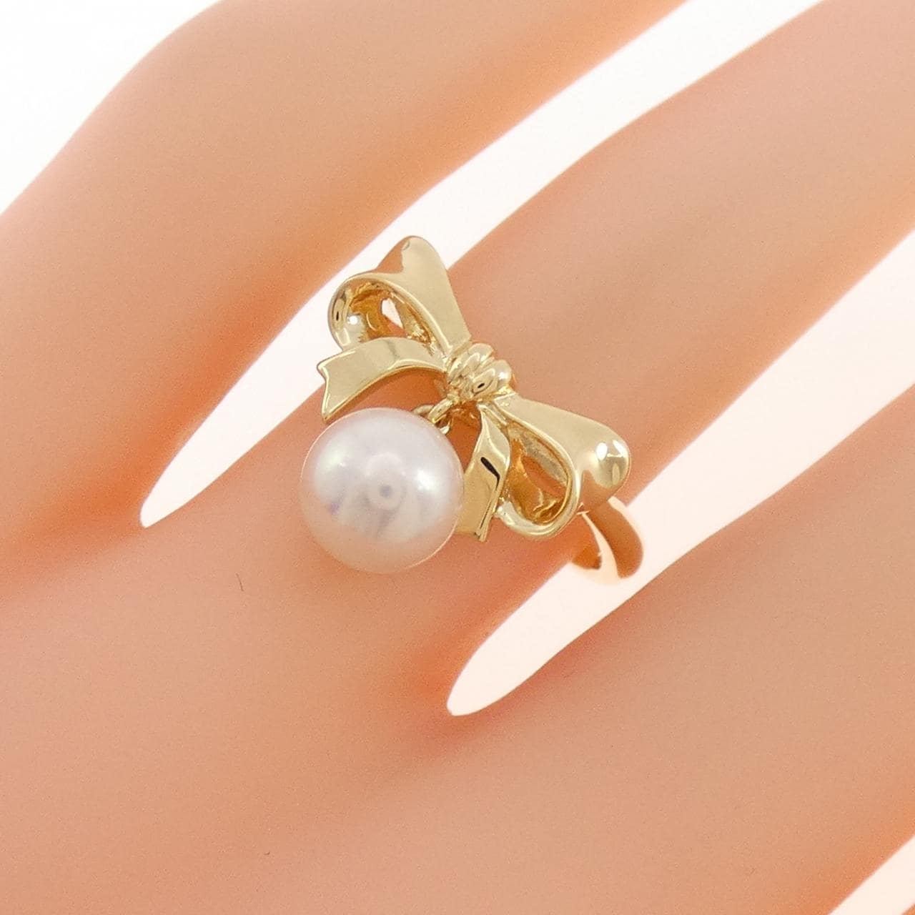 K18YG リボン アコヤパール リング 6.8mm