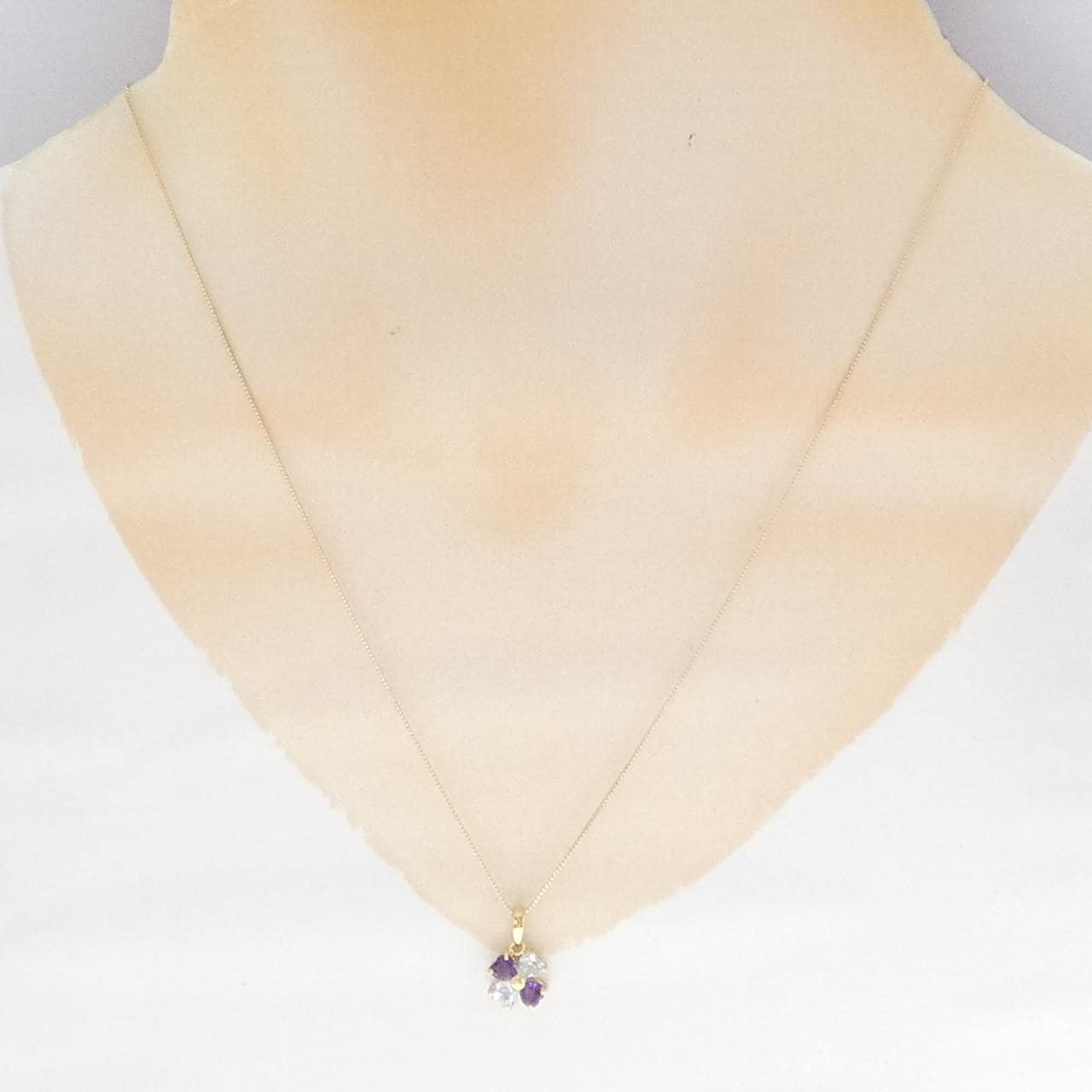 K18YG ハート×フラワー アクアマリン ネックレス