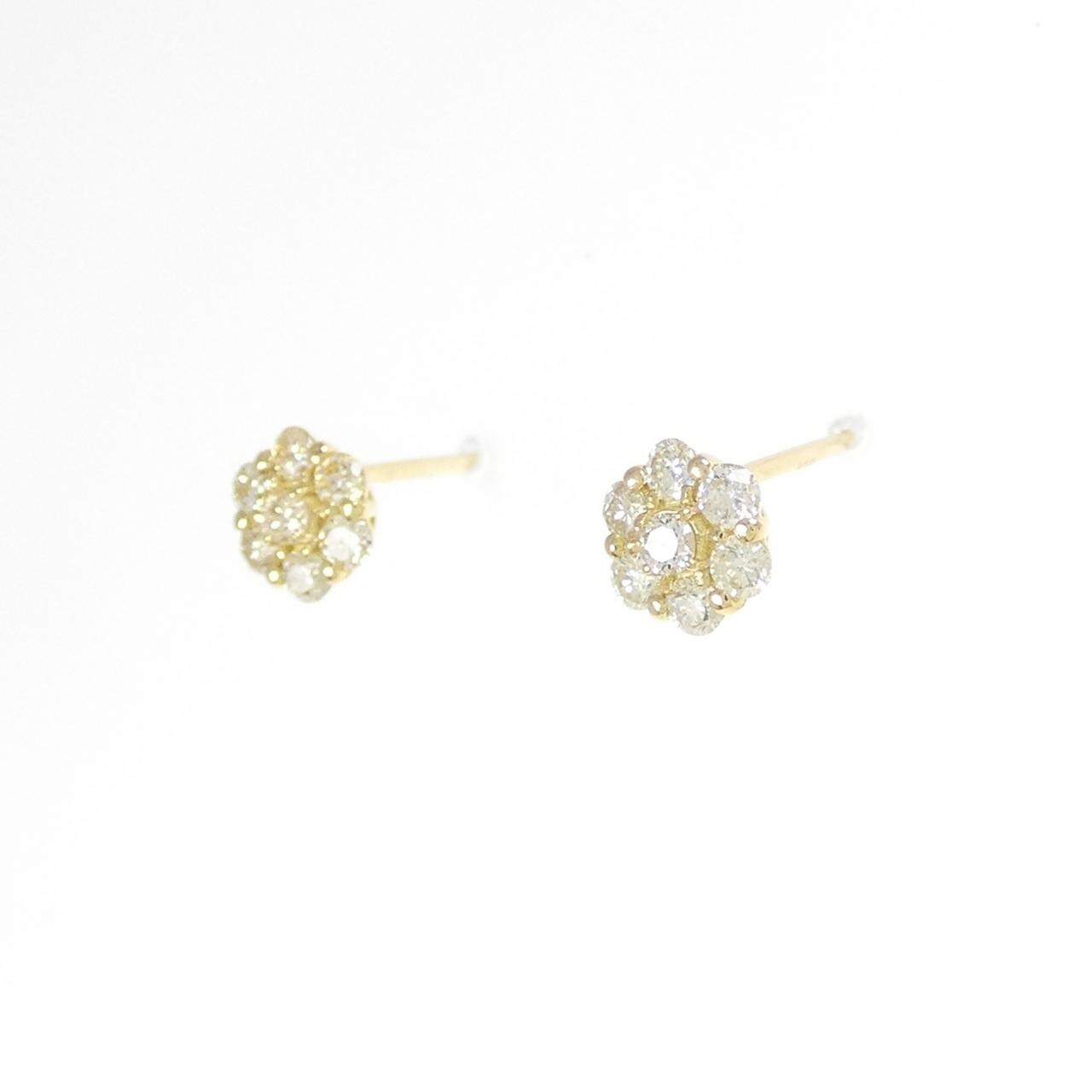 【新品】K18YG フラワー ダイヤモンド ピアス 0.30CT