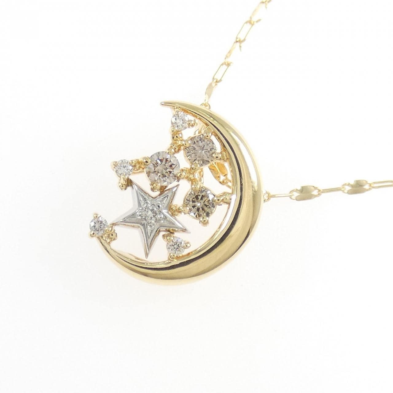 K18YG/PT900 ムーン×スター ダイヤモンド ネックレス 0.20CT
