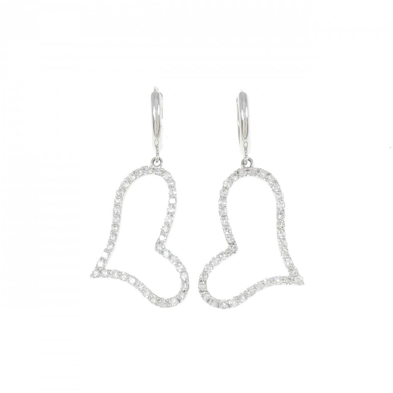 K18WG Heart Diamond Earrings 0.80CT