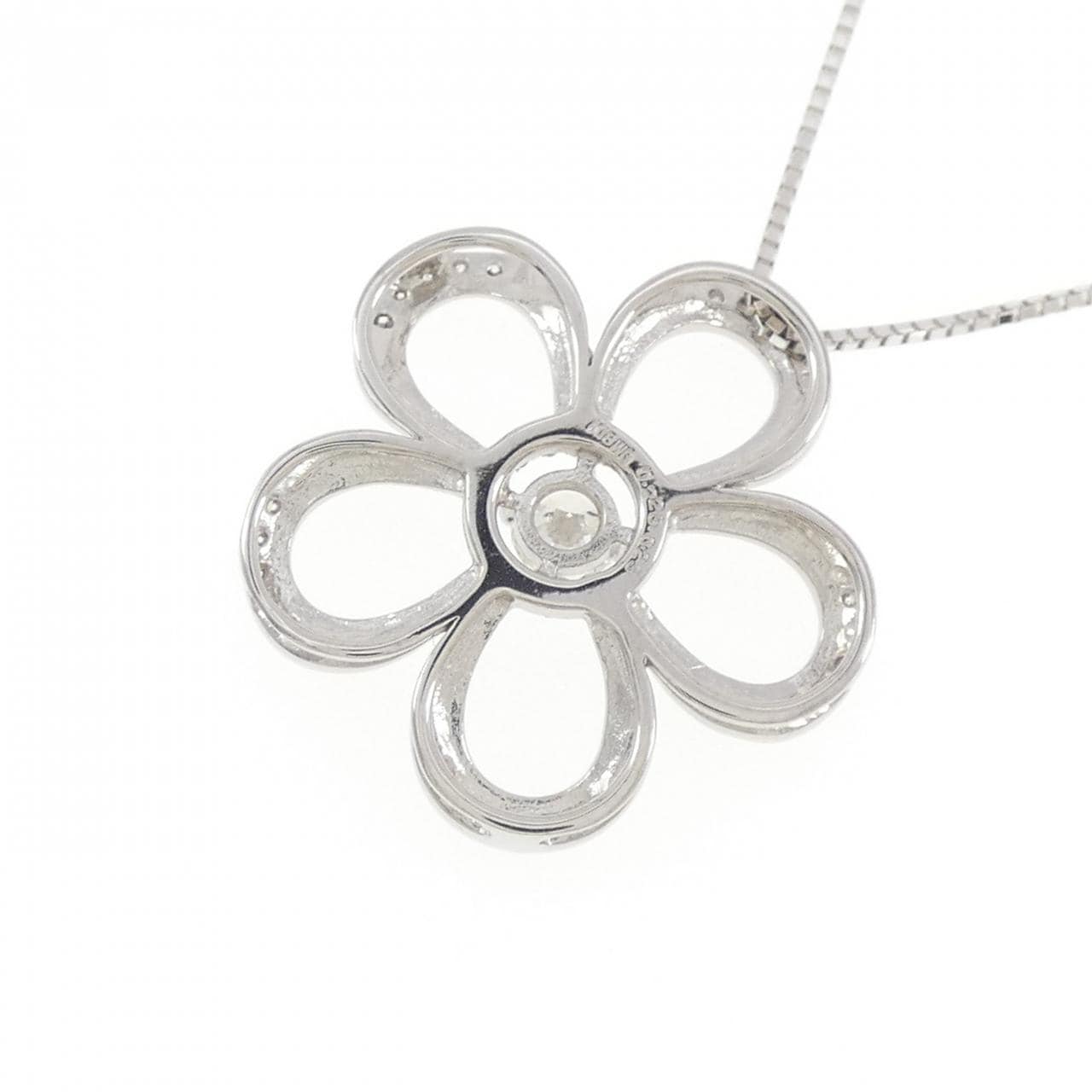 K18WG フラワー ダイヤモンド ネックレス 0.225CT
