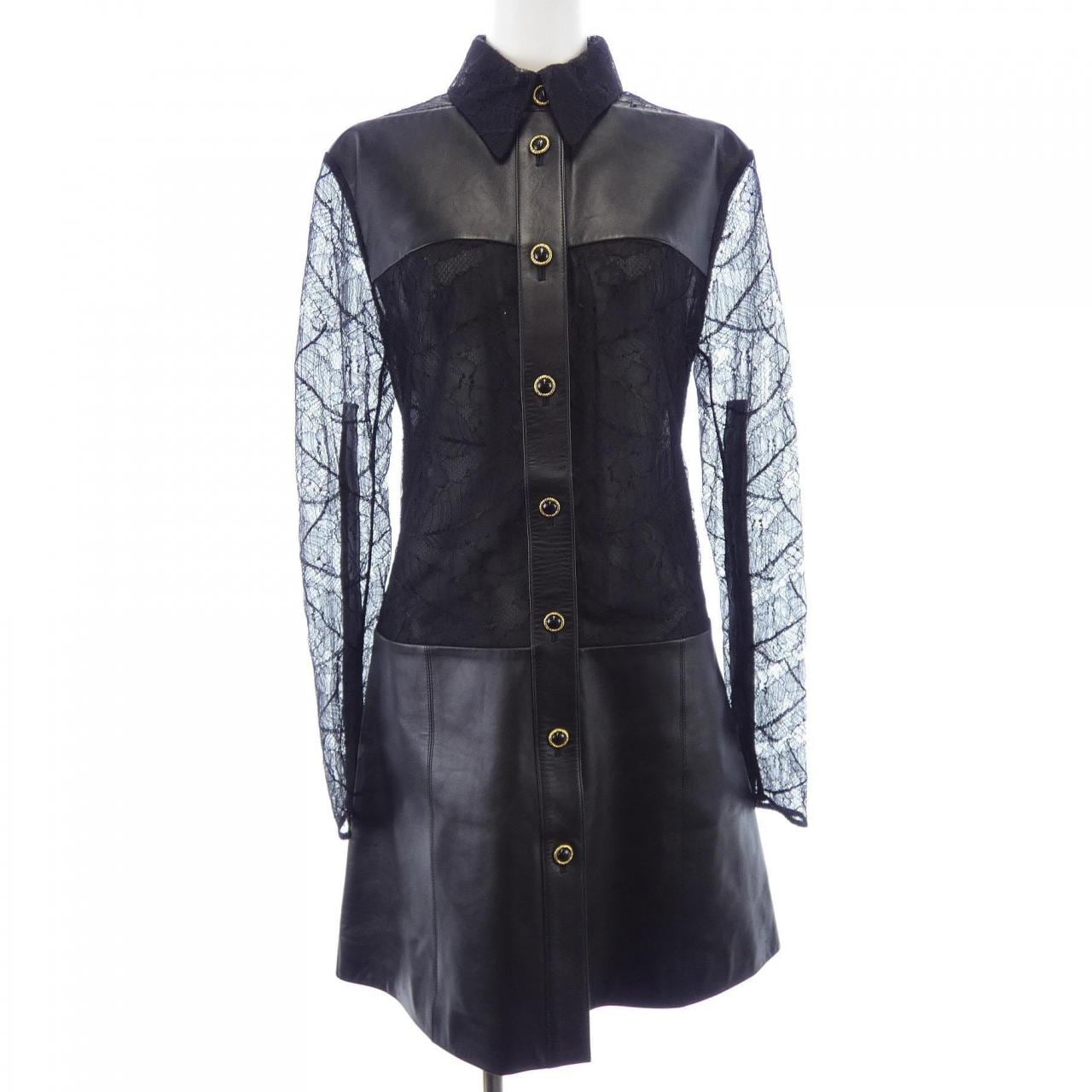 ルイヴィトン LOUIS VUITTON フェザーレースアンドレザーシャツ FMLD94NN4 ワンピース