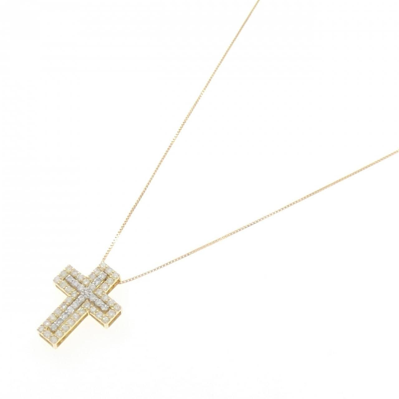 K18YG/K18WG 2WAY クロス ダイヤモンド ネックレス 0.16CT