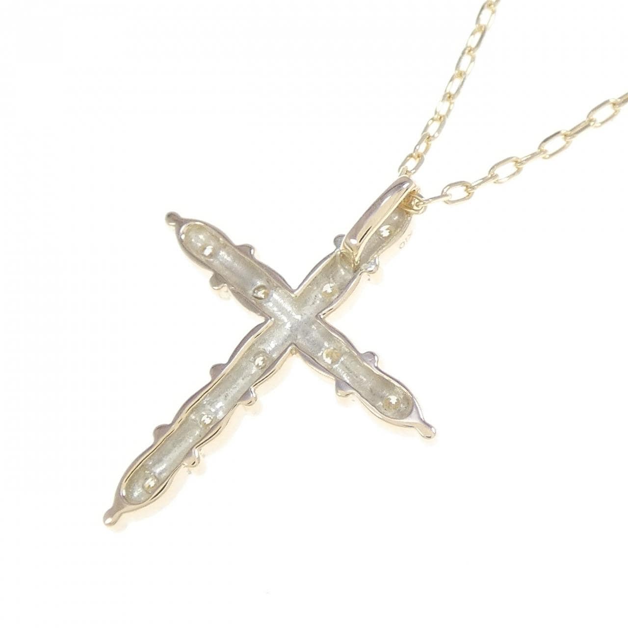 K10YG/K10WG クロス ダイヤモンド ネックレス 0.10CT