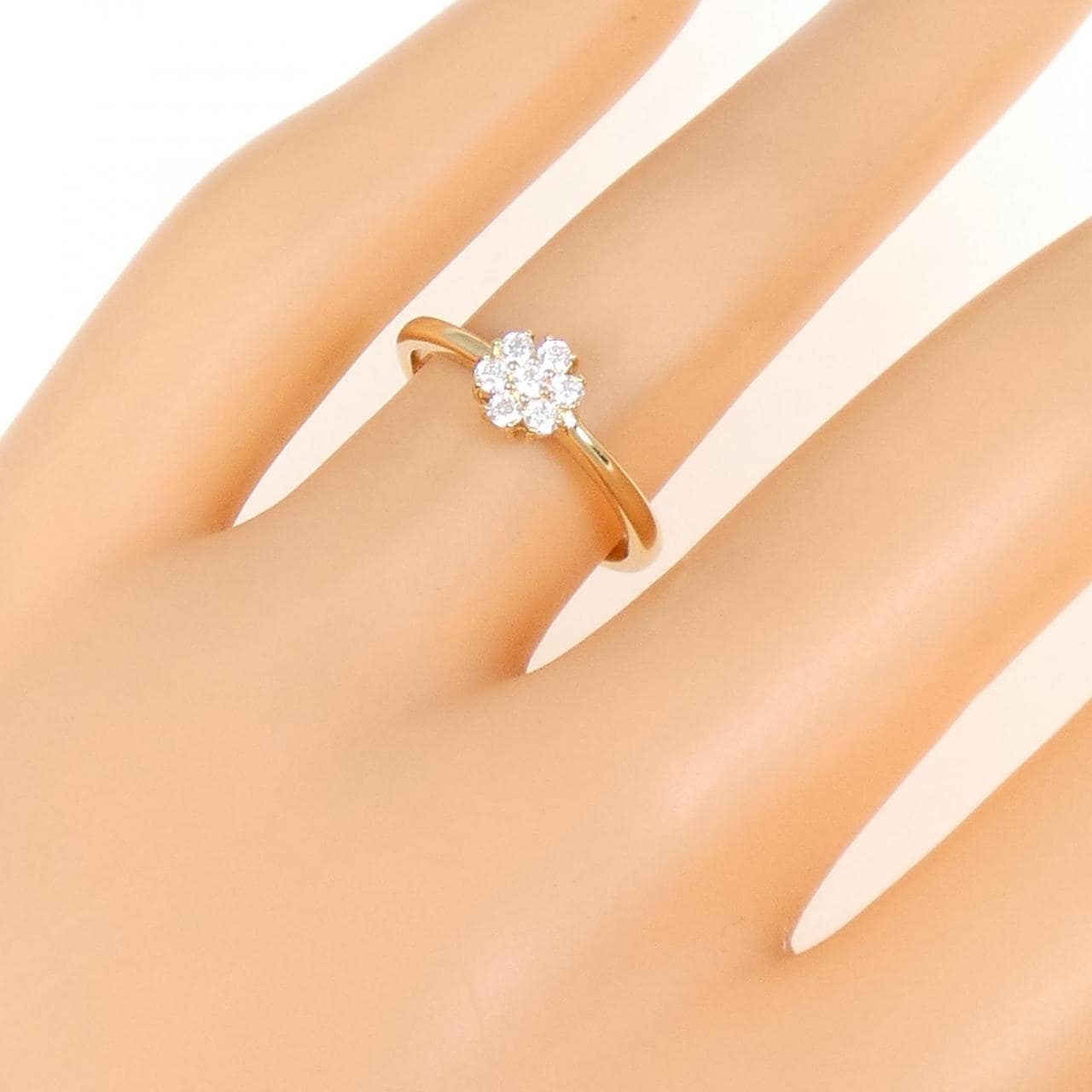 [Remake] K18YG Flower Diamond Ring 0.15CT