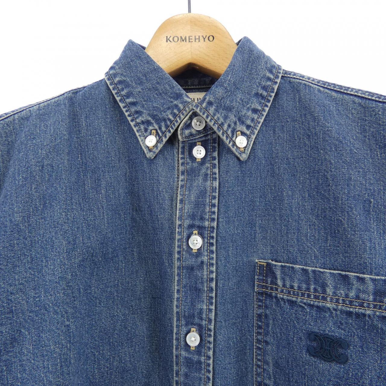 セリーヌ CELINE ユニオンオーシャンウォッシュデニム クロップドシャツ トリオンフ 2T187459N シャツ