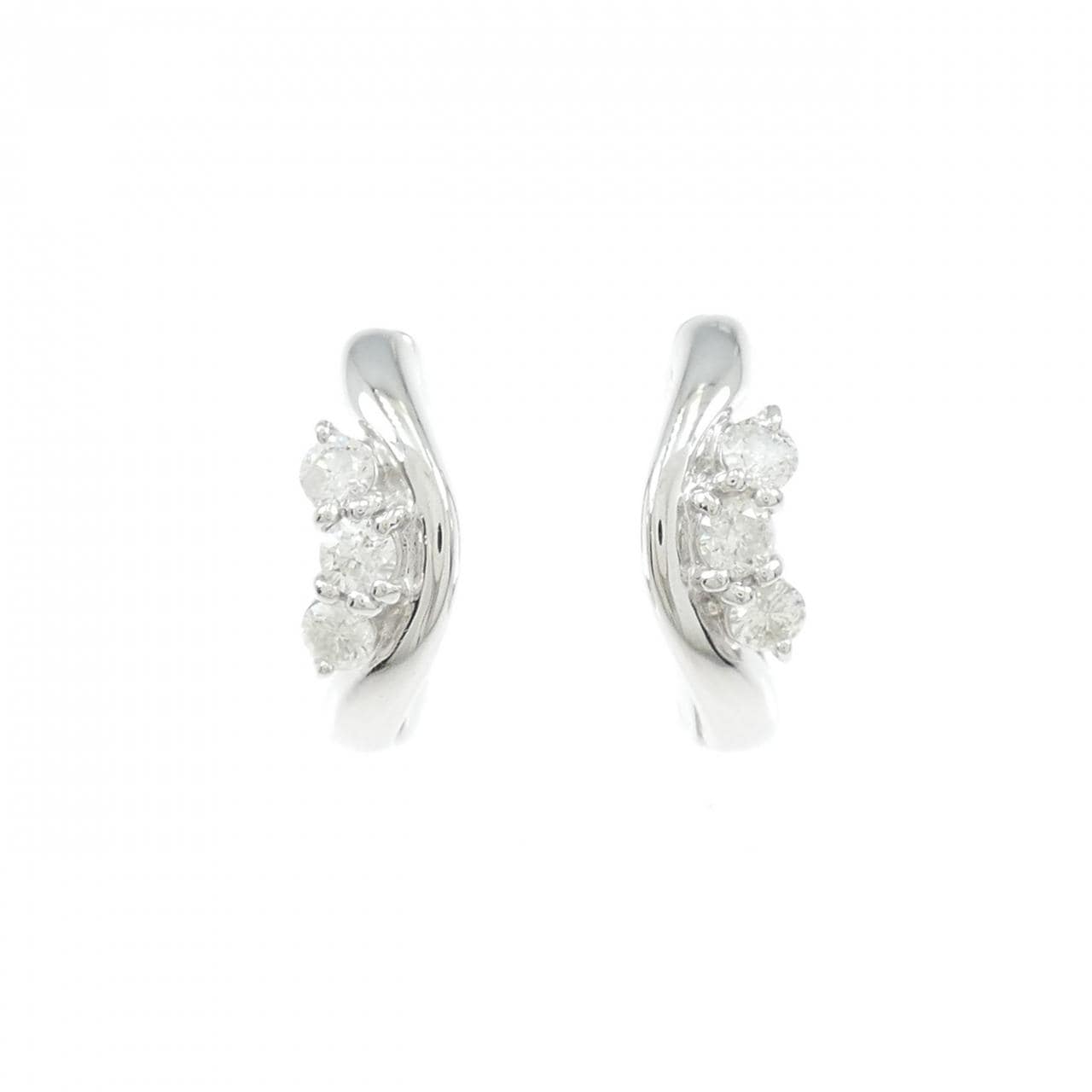 K18WG スリーストーン ダイヤモンド イヤリング 0.50CT