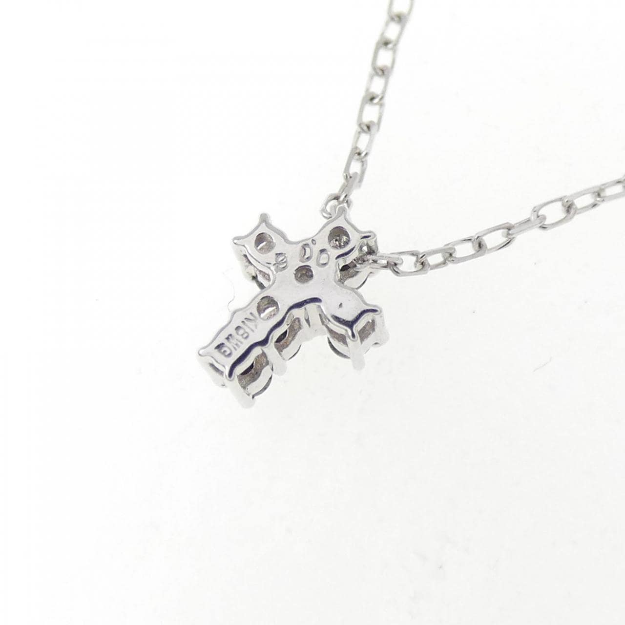 K18WG クロス ダイヤモンド ネックレス 0.06CT