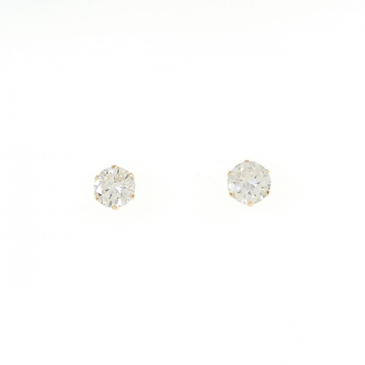 K18YG solitaire diamond Pierced earring 0.75CT