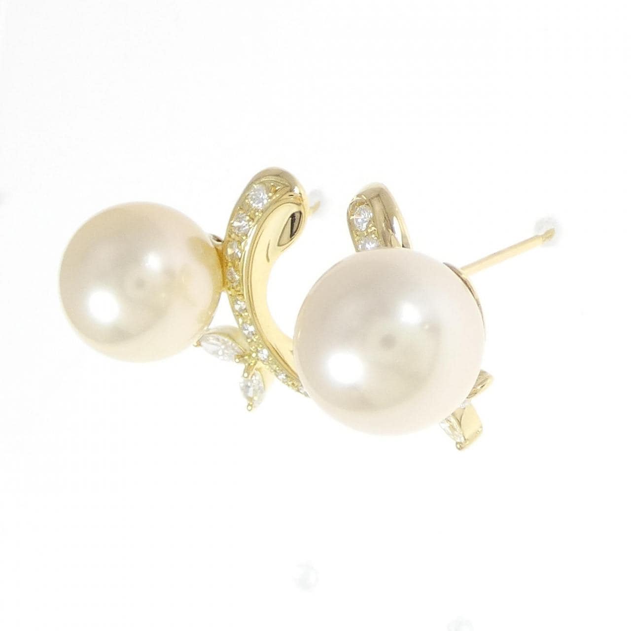 K18YG White Butterfly Pearl Earrings 10.7mm
