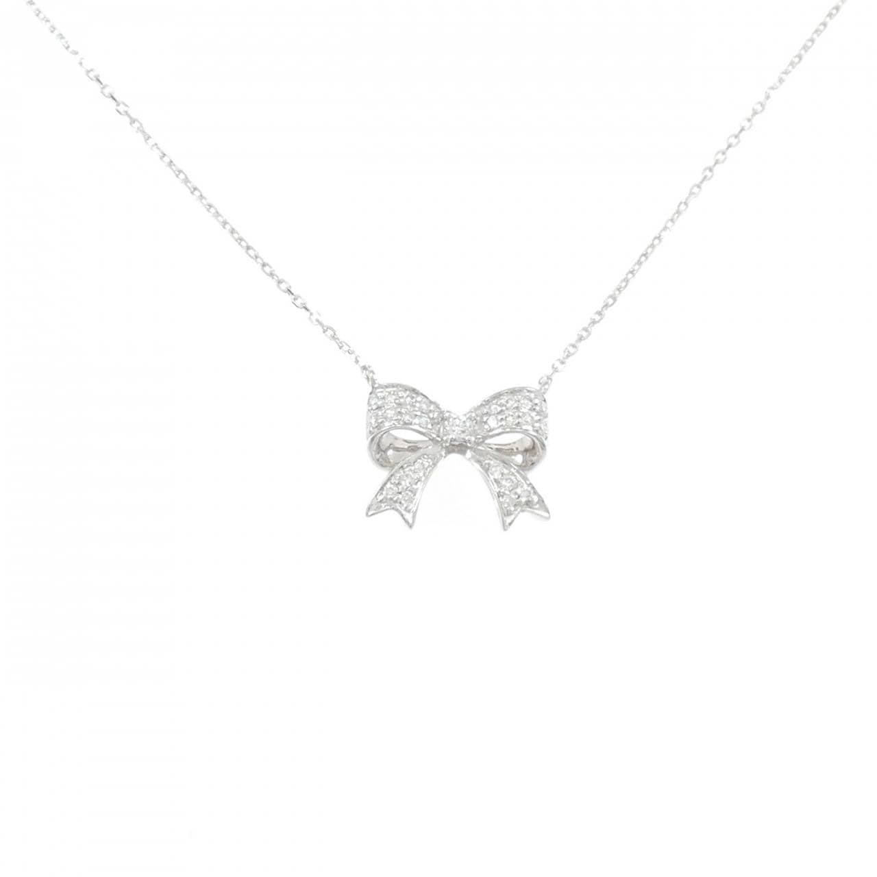 750WG リボン ダイヤモンド ネックレス 0.10CT