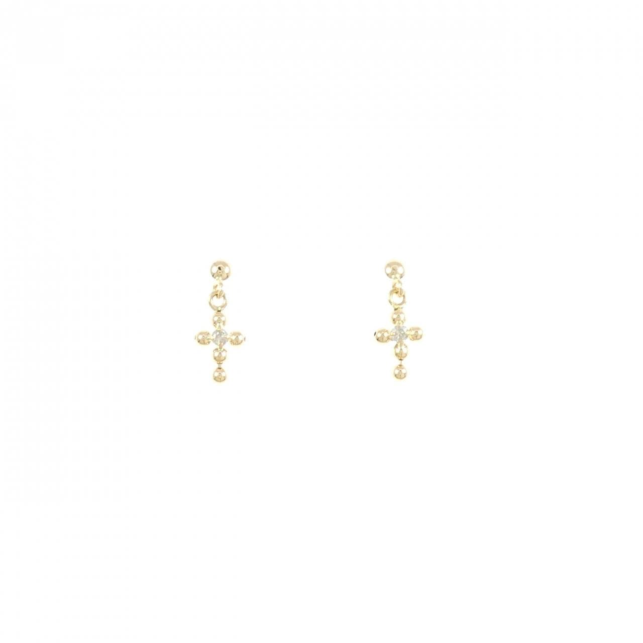 K18YG Cross Diamond Earrings