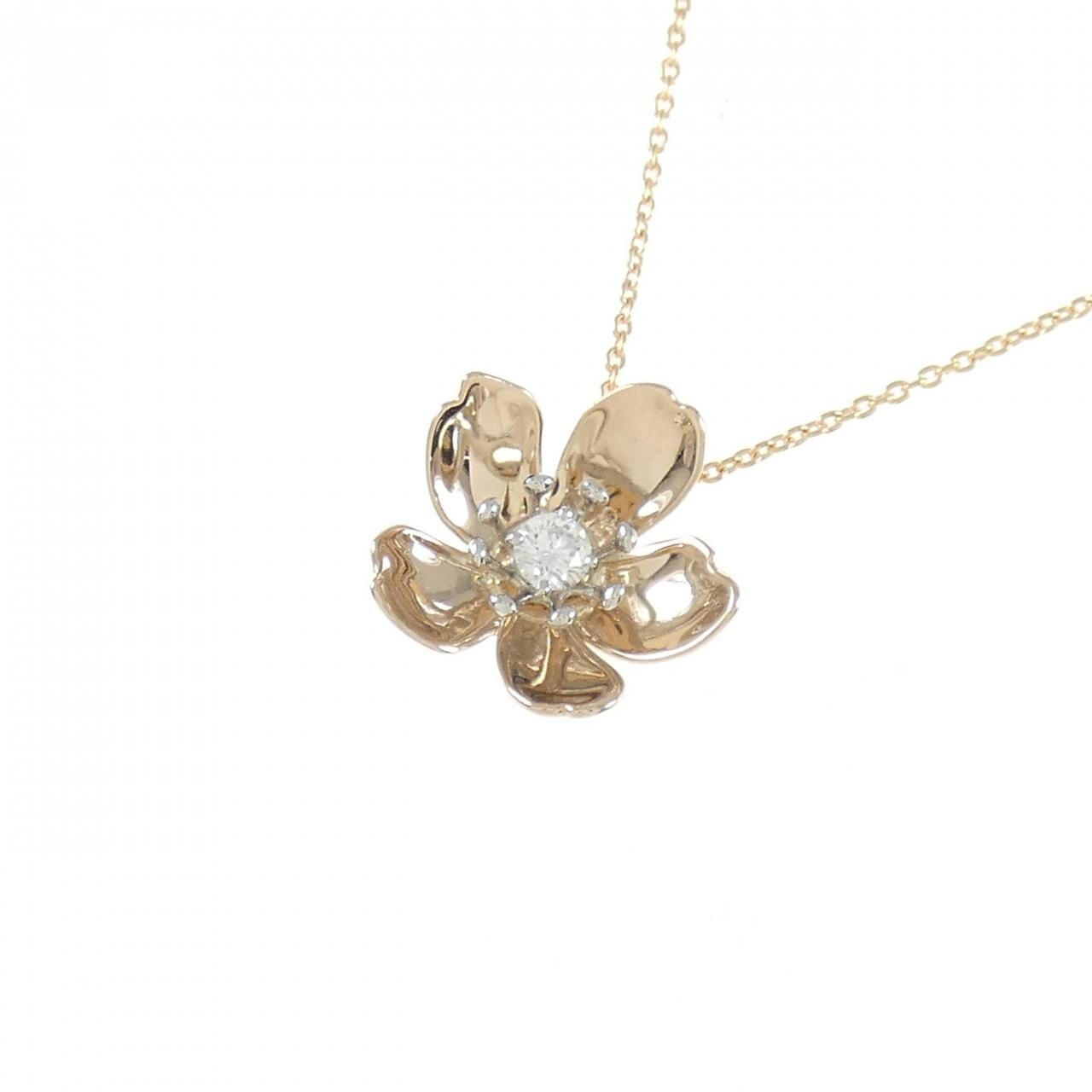 K18PG/PT950 フラワー ダイヤモンド ネックレス 0.07CT