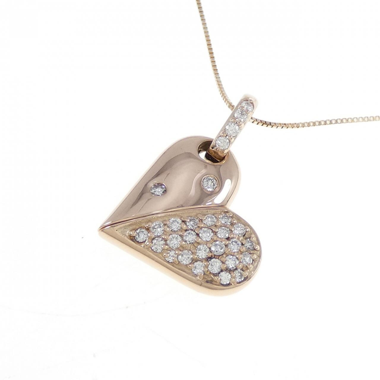 K18PG 2WAY ハート パヴェ ダイヤモンド ネックレス 0.50CT