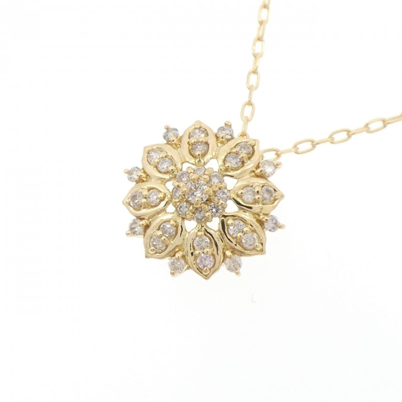 K18YG フラワー ダイヤモンド ネックレス 0.20CT