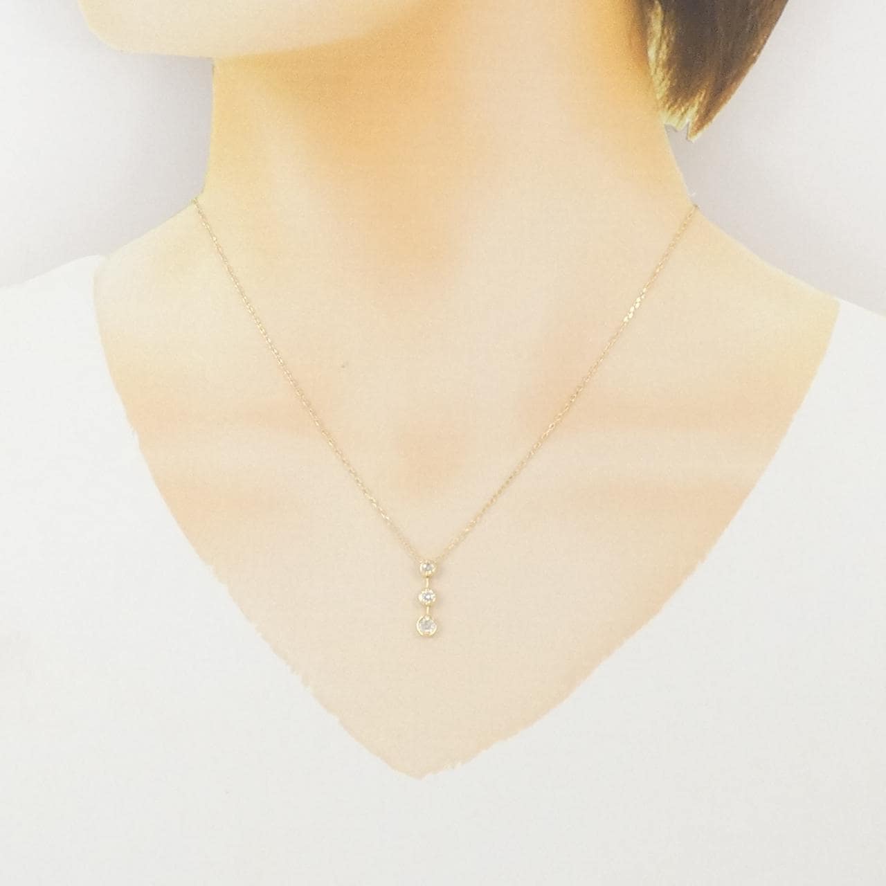 K18YG スリーストーン ダイヤモンド ネックレス 0.30CT