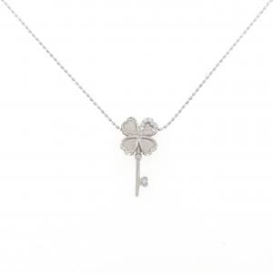 K18WG クローバー ダイヤモンド ネックレス 0.05CT 2WAY