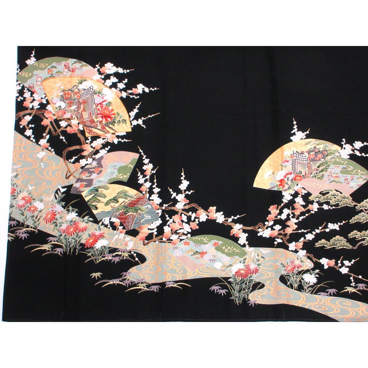 留袖　友禅金彩加工　刺繍入り　違い鷹の羽