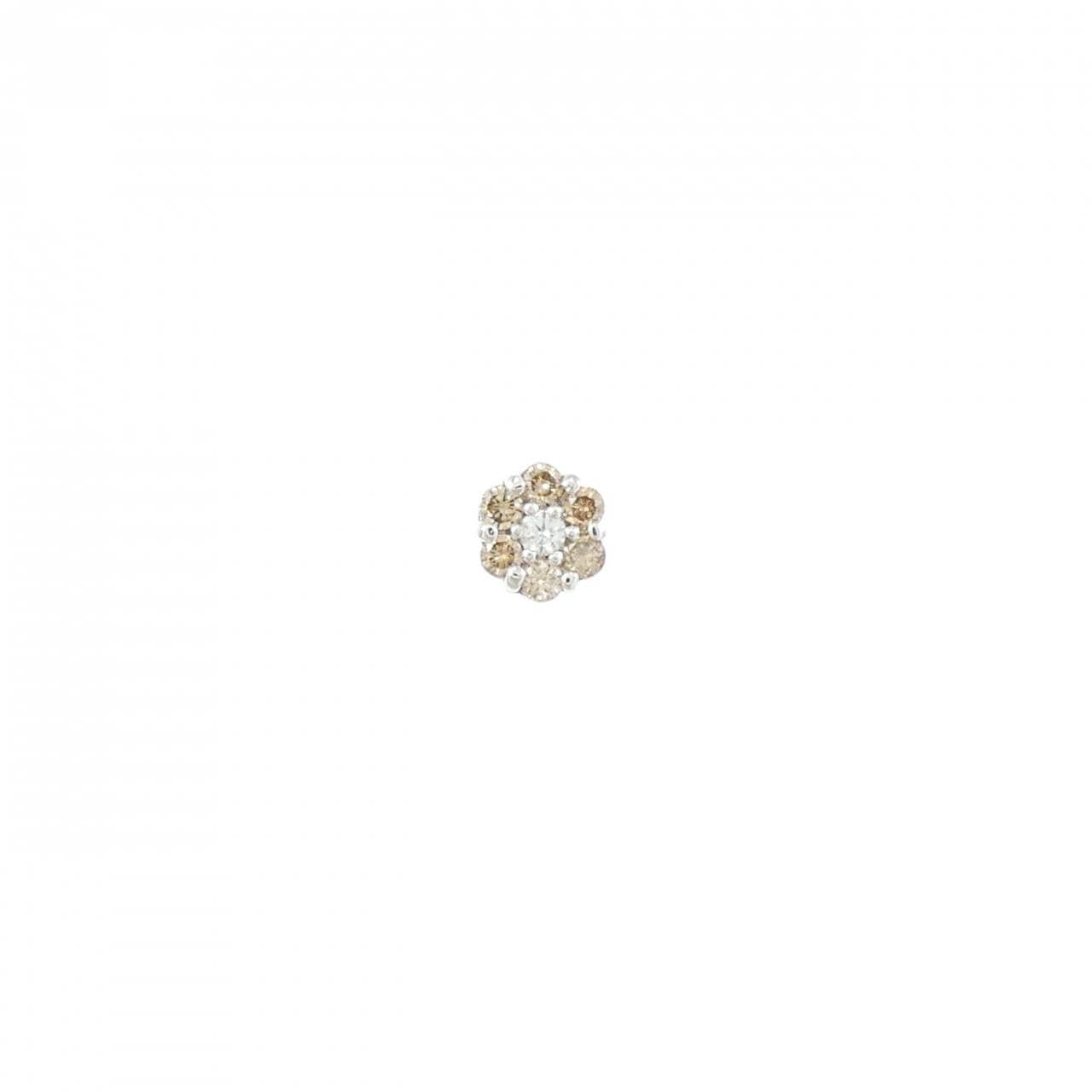 K18WG フラワー ダイヤモンド ピアス 0.13CT  片耳