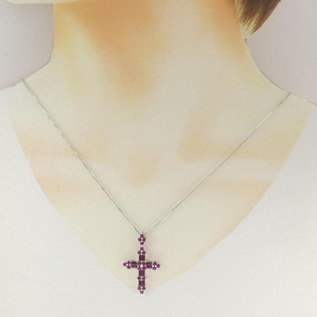 K18WG クロス ルビー ネックレス 2.00CT