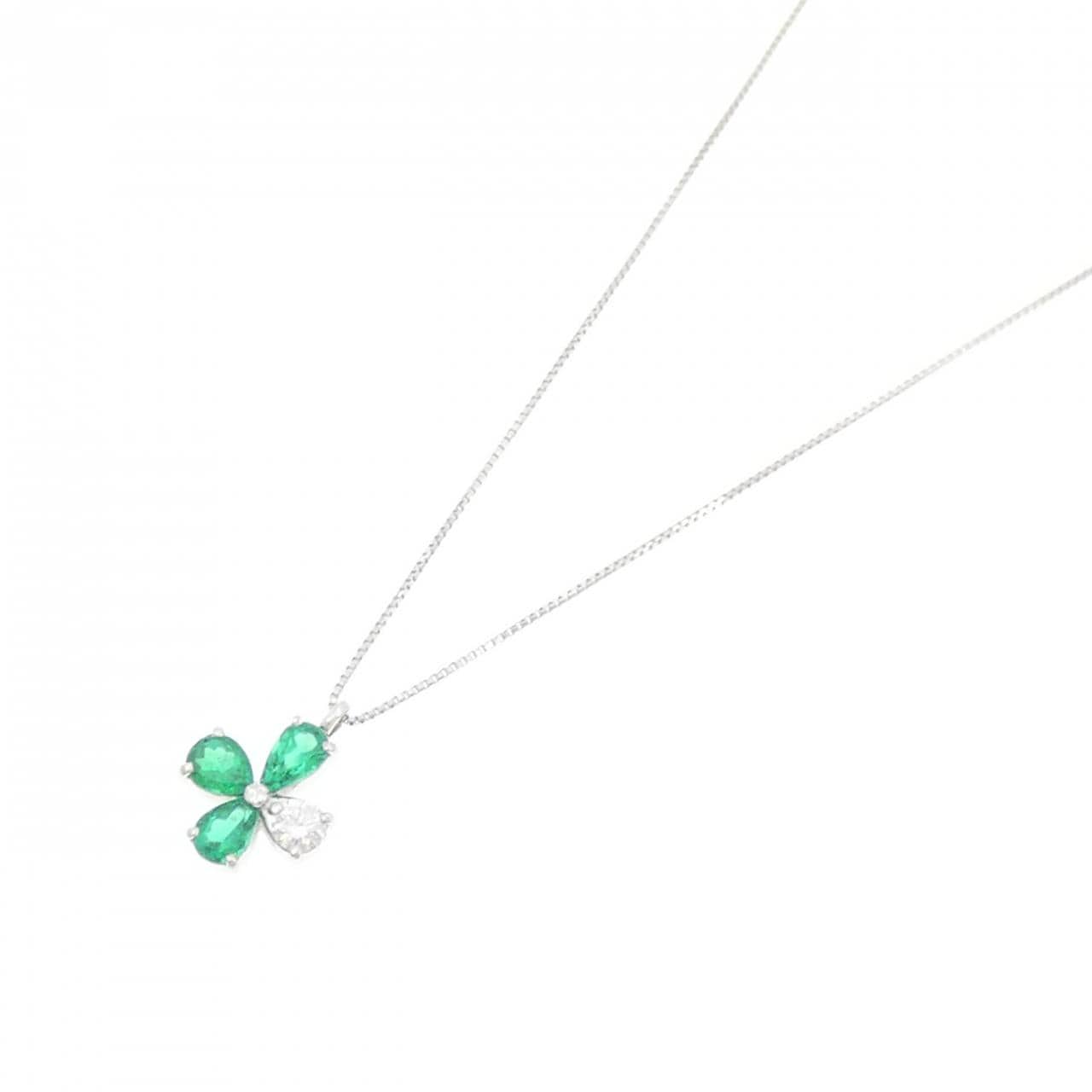 PT900/PT850 フラワー エメラルド ネックレス 0.52CT