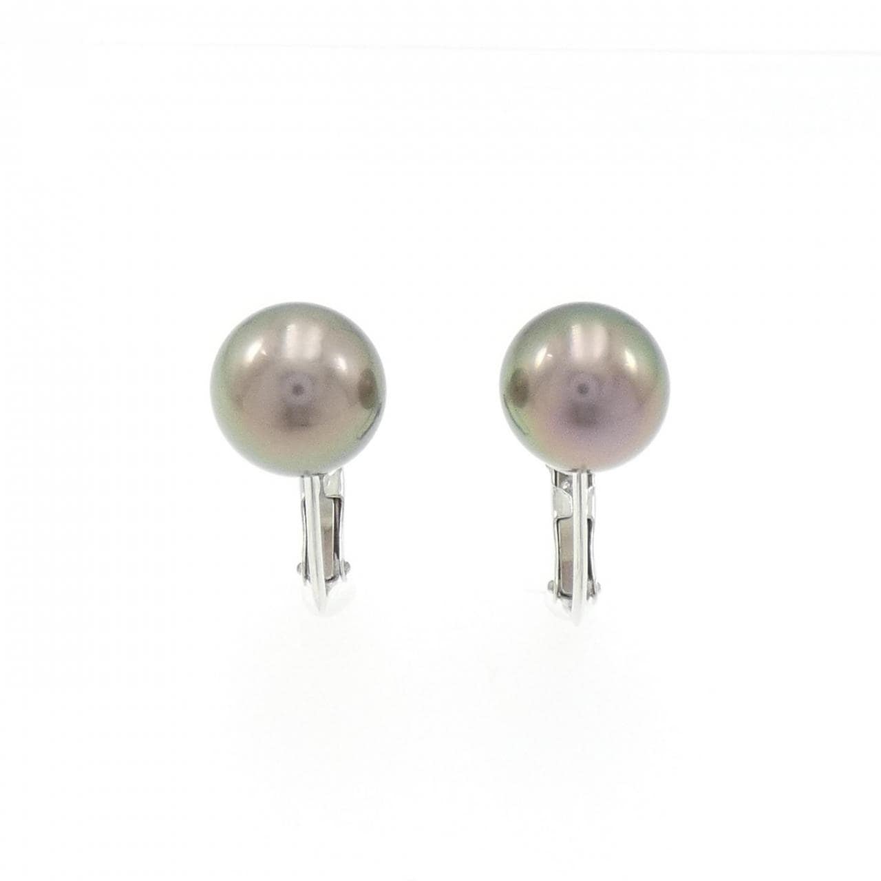 K14WG 黒蝶パール イヤリング 9mm