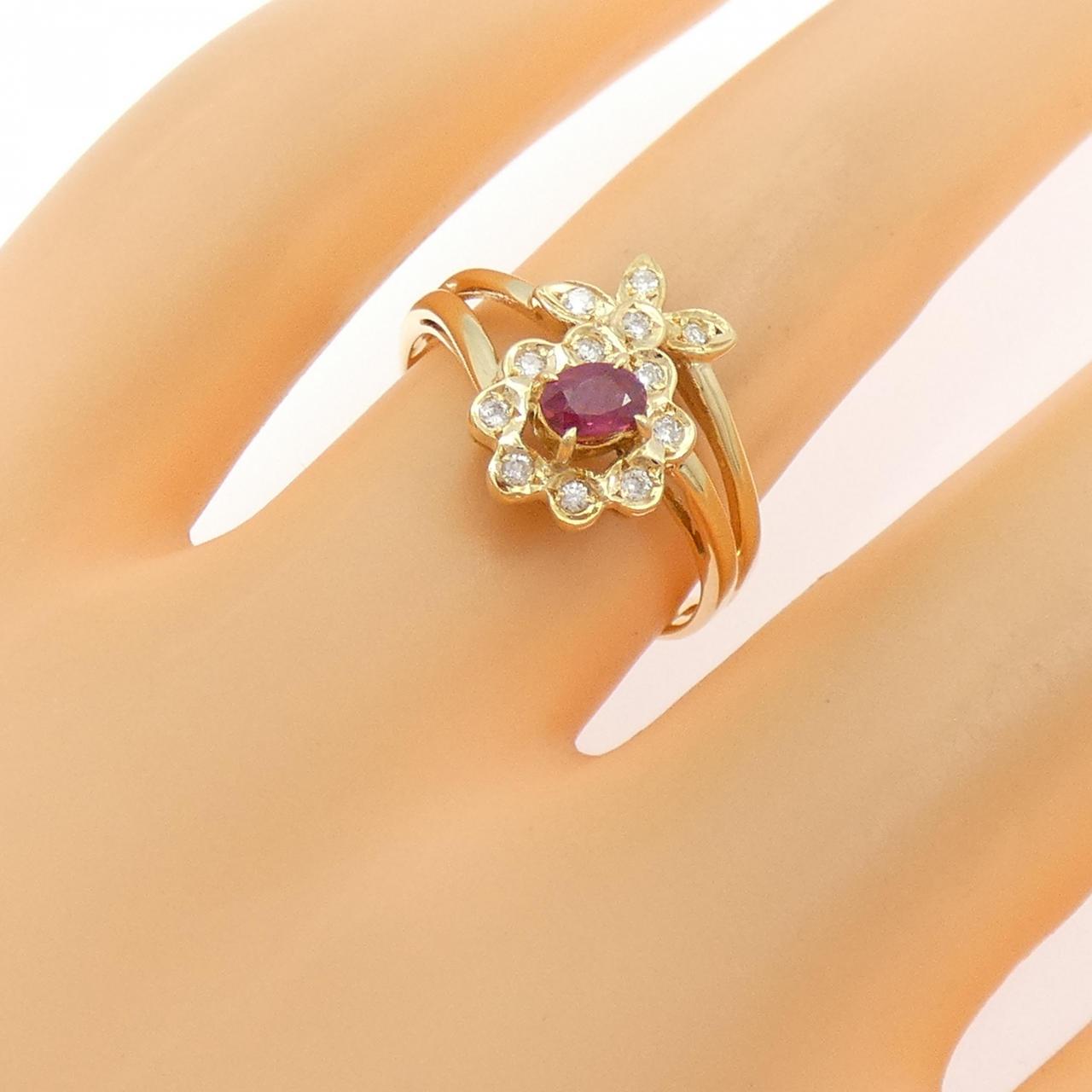K18YG フラワー ルビー リング