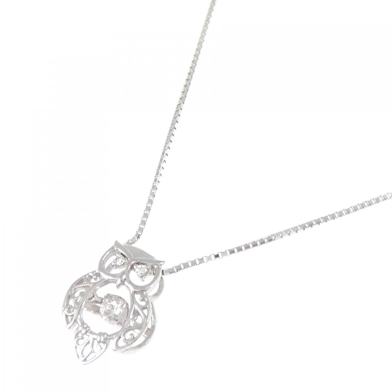 K18WG フクロウ ダイヤモンド ネックレス 0.10CT