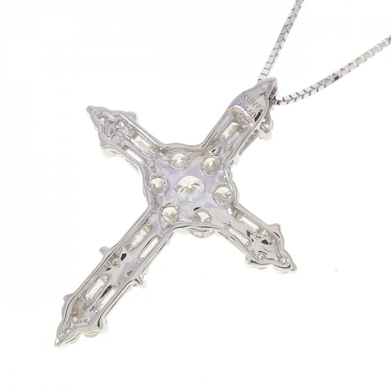 K18WG クロス ダイヤモンド ネックレス 1.50CT