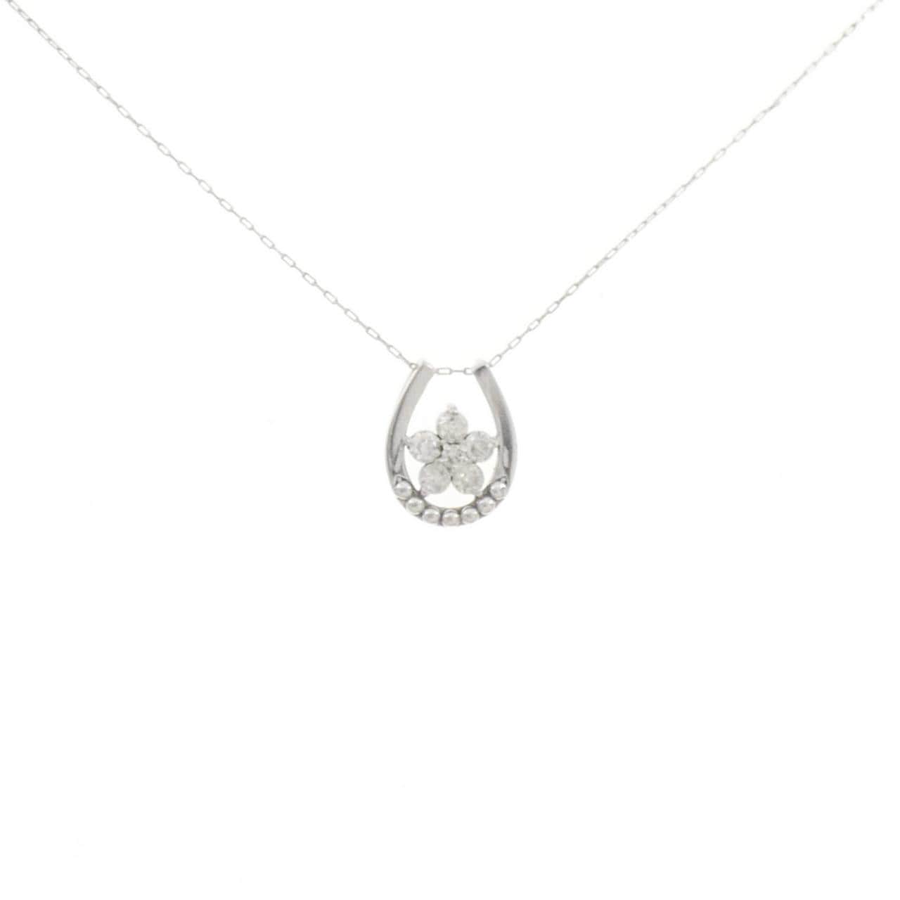 K18WG フラワー ダイヤモンド ネックレス 0.20CT
