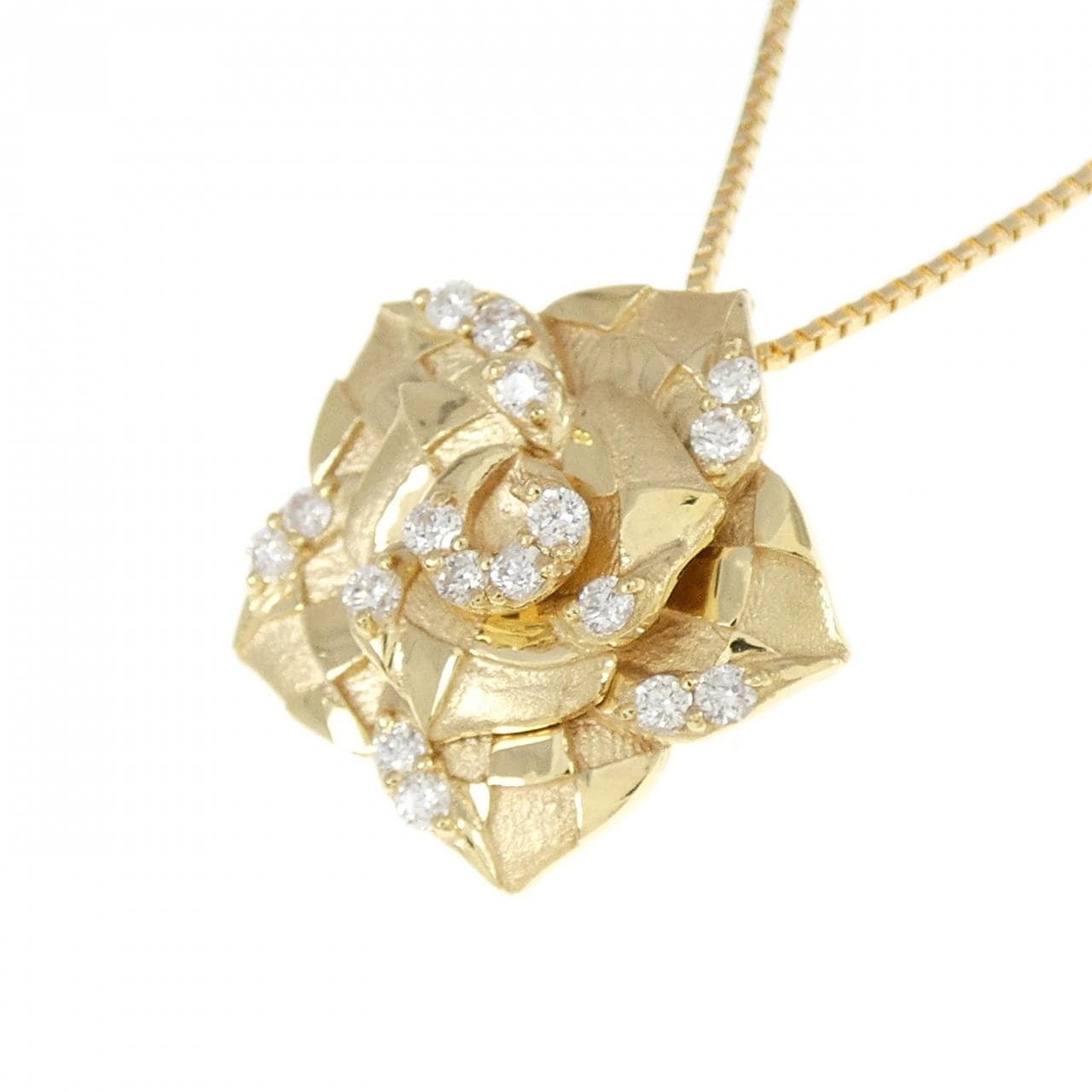 K18YG フラワー ダイヤモンド ネックレス 0.17CT