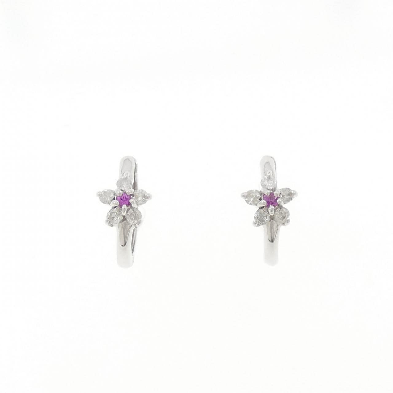 K18WG フラワー サファイヤ ピアス