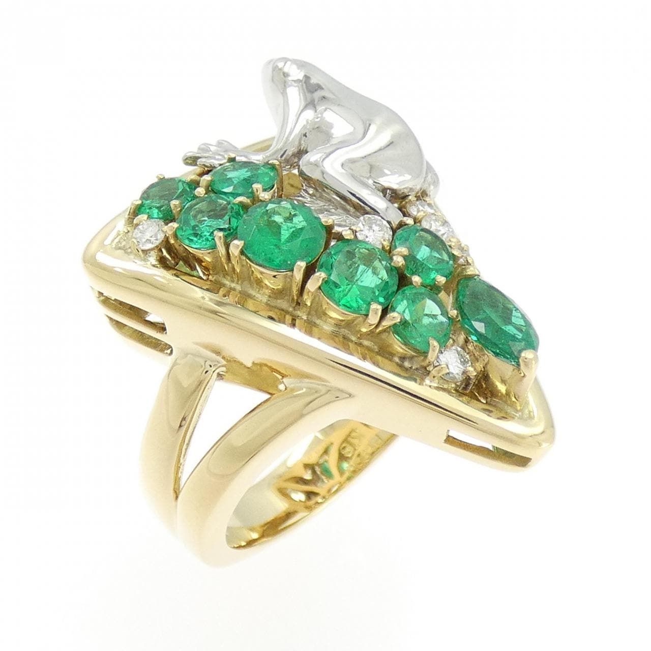 K18YG/PT900 Frog Emerald Ring 1.46CT