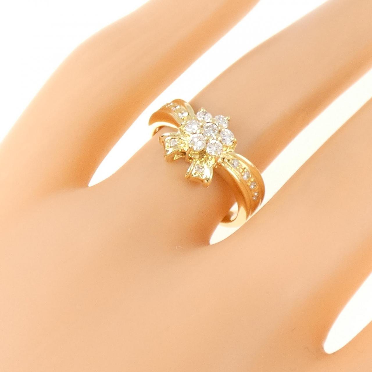 K18YG フラワー×リボン ダイヤモンド リング 0.30CT