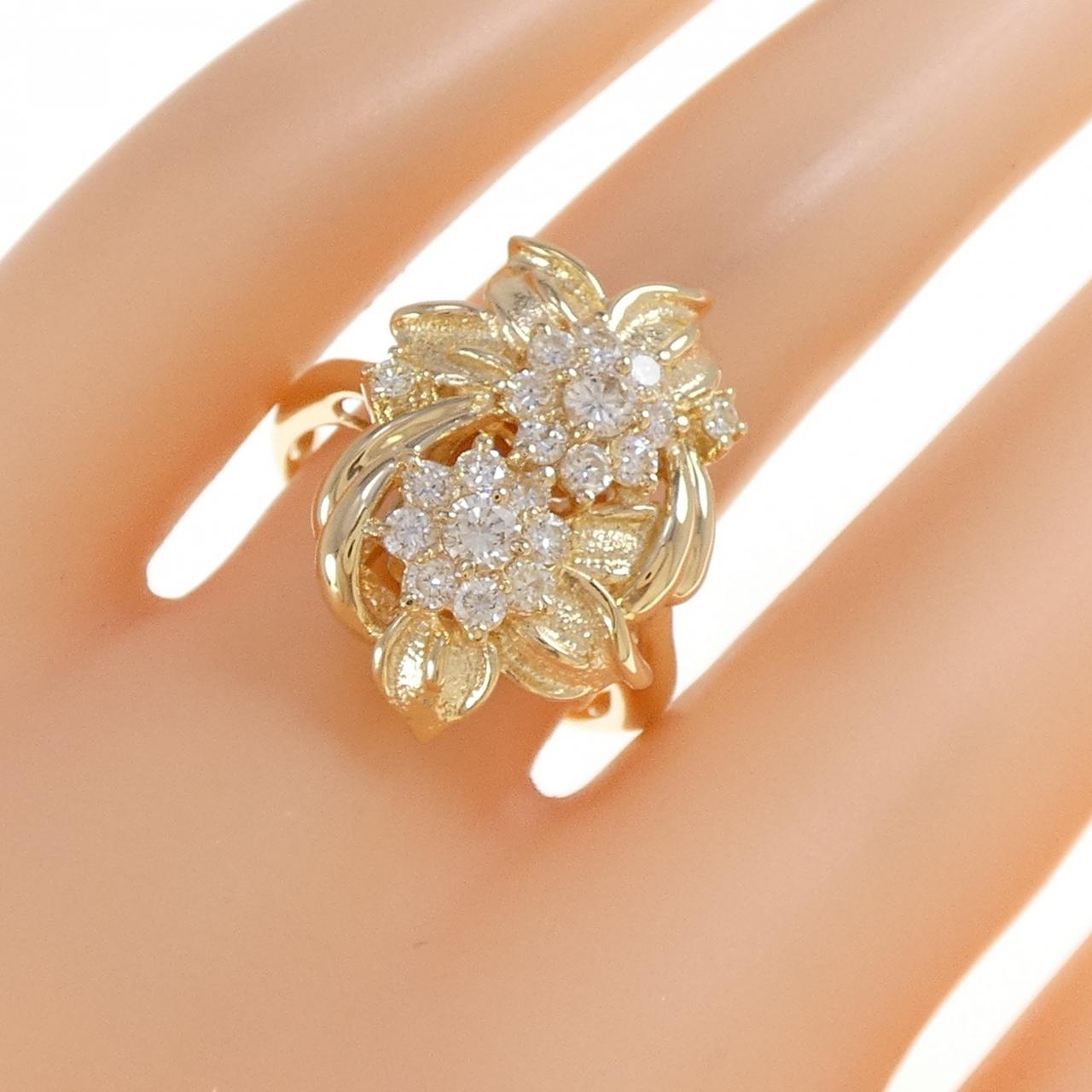 K18YG フラワー ダイヤモンド リング 0.73CT