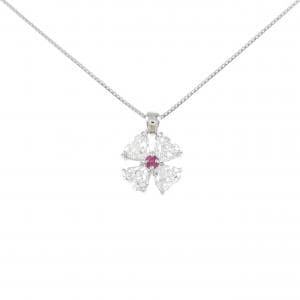 PT/PT850 フラワー ルビー ネックレス 0.04CT