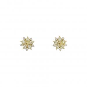 【新品】K18YG フラワー ダイヤモンド ピアス 0.30CT