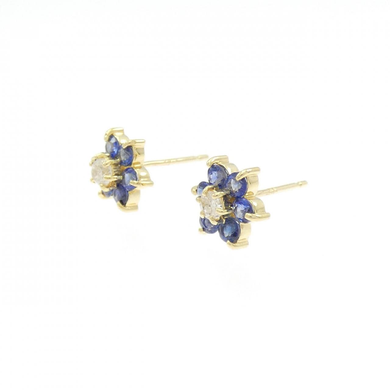 K18YG フラワー サファイヤ ピアス